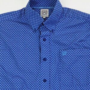 Cinch Size XS Mens Blue Pattern Embroidered Pocket Logo Button Down Long Sleeve